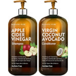 MAJESTIC PURE Apple Cider Vinegar Shampoo and Avocado Coconut Conditioner Set – Restores Shine & Reduces Itchy Scalp, Dandruff & Frizz – Sulfate Free, for All Hair Types, Men and Women – 2 x 16 fl oz