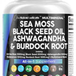 Sea Moss 3000mg Black Seed Oil 2000mg Ashwagandha 1000mg Turmeric 1000mg Bladderwrack 1000mg Burdock 1000mg & Vitamin C Vitamin D3 with Elderberry Manuka Dandelion Yellow Dock Iodine Chlorophyll ACV