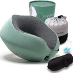 Luvcor Premium Quality Memory Foam Travel Neck Pillow Bundle – Best Ergonomic Pillow for Airplane Travel, car Ride, Sleeping. Comes with Eye mask, earplugs and Storage Bag. (Imperial Green)
