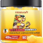vidabotan Vitamin B2 Gummies- Riboflavin 400mg with Magnesium & CoQ10 for Kids & Adults, Migraine Relief & Headache Relief – Pineapple Flavor, 90 Chewable Gummies