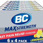 BC MAX Strength Fast Pain Relief Powder, Lemonade Flavor Aspirin 500mg and Acetaminophen 500mg Dissolve Packs, 4 Count, 6 Pack
