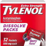 Tylenol Extra Strength Dissolve Packs, 500 mg Acetaminophen Pain Reliever & Fever Reducer, On-The-Go Powder Packets for Minor Aches & Pains, Ibuprofen- & Aspirin-Free, Berry Flavor, 32 ct