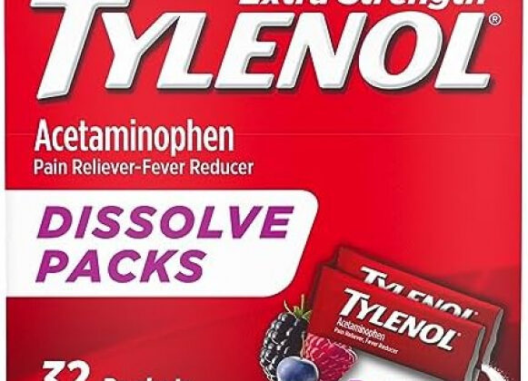 Tylenol Extra Strength Dissolve Packs, 500 mg Acetaminophen Pain Reliever & Fever Reducer, On-The-Go Powder Packets for Minor Aches & Pains, Ibuprofen- & Aspirin-Free, Berry Flavor, 32 ct
