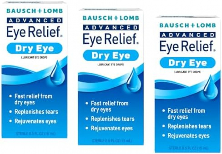 Bausch & Lomb Eye Drops for Dry Eyes & Redness Relief, Transparent, 0.5 Fl Oz (Pack of 3) (Packaging May Vary)