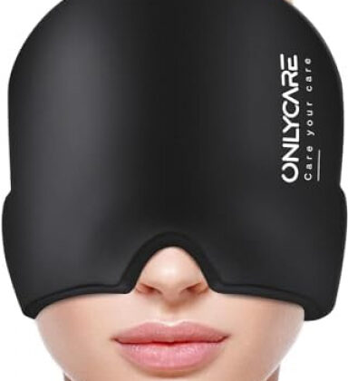 ONLYCARE Migraine Relief Cap,Soothing Migraine Mask,Upgraded Odorless Gel Ice Head Wrap, Hot and Cold Therapy, FSA-HSA Eligible Headache Ice Pack for Tension and Stress(Black)